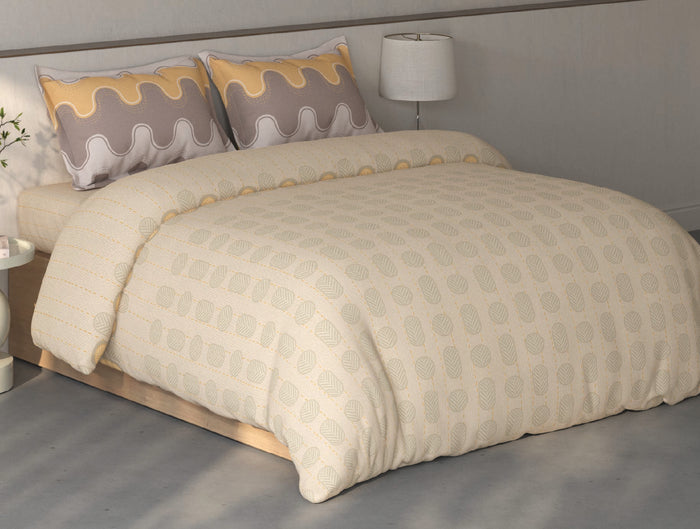 Spaces Fiora Beige Geometric 100% Cotton Double Duvet Cover - 88 x 106 Inches
