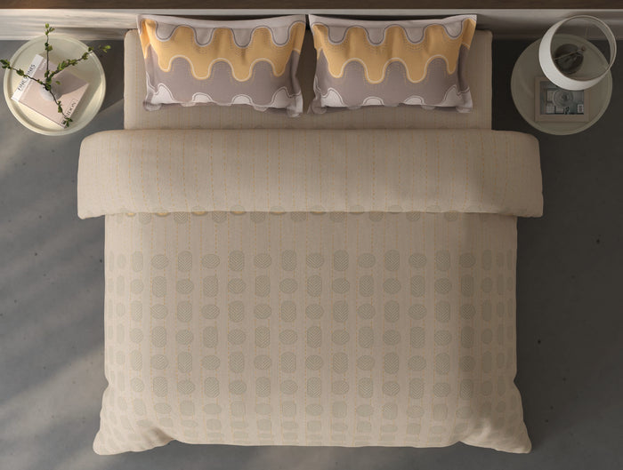 Spaces Fiora Beige Geometric 100% Cotton Double Duvet Cover - 88 x 106 Inches