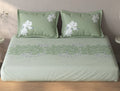 Spaces Fiora Light Aqua Floral 100% Cotton Queen Fitted Sheet with 2 Pillow Covers - 60 x 78 Inches
