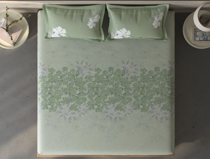 Spaces Fiora Light Aqua Floral 100% Cotton Queen Fitted Sheet with 2 Pillow Covers - 60 x 78 Inches