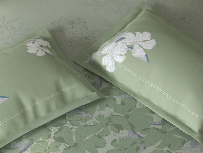 Spaces Fiora Light Aqua Floral 100% Cotton Queen Fitted Sheet with 2 Pillow Covers - 60 x 78 Inches