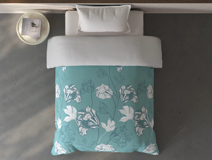 Spaces Fiora Light Teal Ornate 100% Cotton 144 TC Single Quilt Blanket - 59 x 85 Inches
