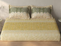 Spaces Fiora Light Yellow Ornate 100% Cotton Queen Fitted Sheet with 2 Pillow Covers - 60 x 78 Inches