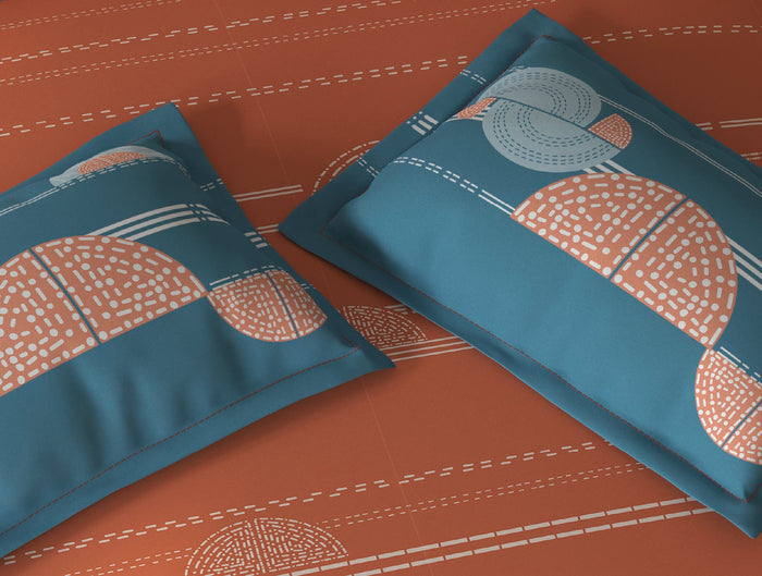 Spaces Fiora Rust Geometric 100% Cotton Queen Fitted Sheet with 2 Pillow Covers - 60 x 78 Inches