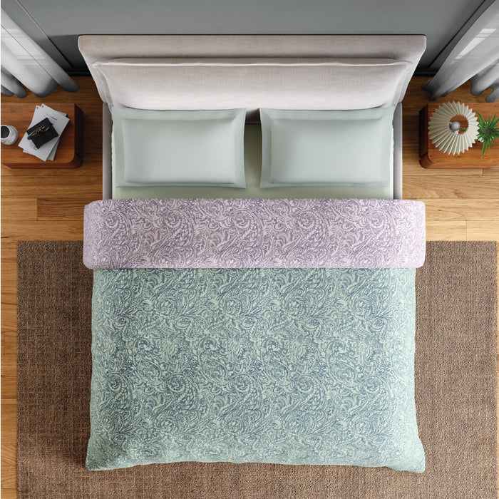 Spaces Flora 100% Cotton 144 TC Percale Floral Double Blanket Quilt, Light Blue