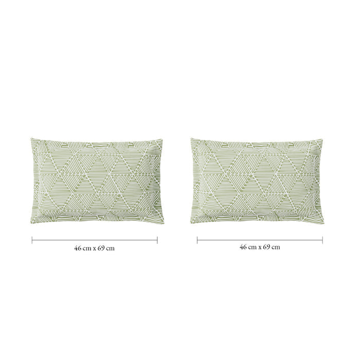 Spaces Flora 100% Cotton 144 TC Percale Floral Fitted Queen Sheet with 2 Pillow Covers, Light Green