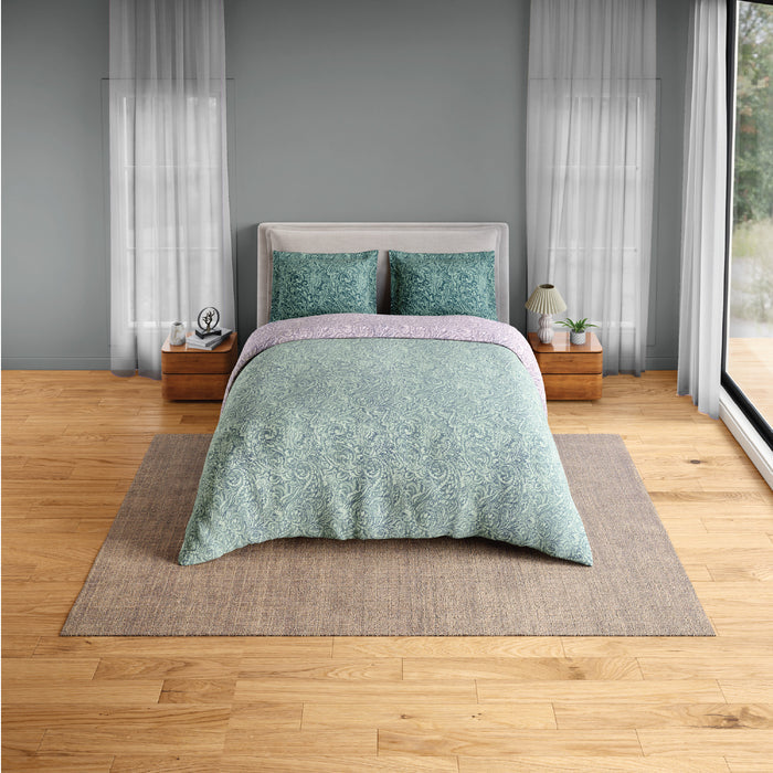 Spaces Flora 100% Cotton 144 TC Percale Floral Fitted Queen Sheet with 2 Pillow Covers, Light Green