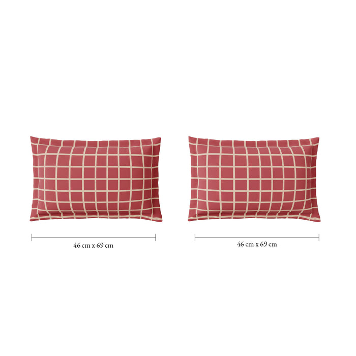 Spaces Flora 100% Cotton 144 TC Percale Geometric Fitted Queen Sheet with 2 Pillow Covers, Dark Pink