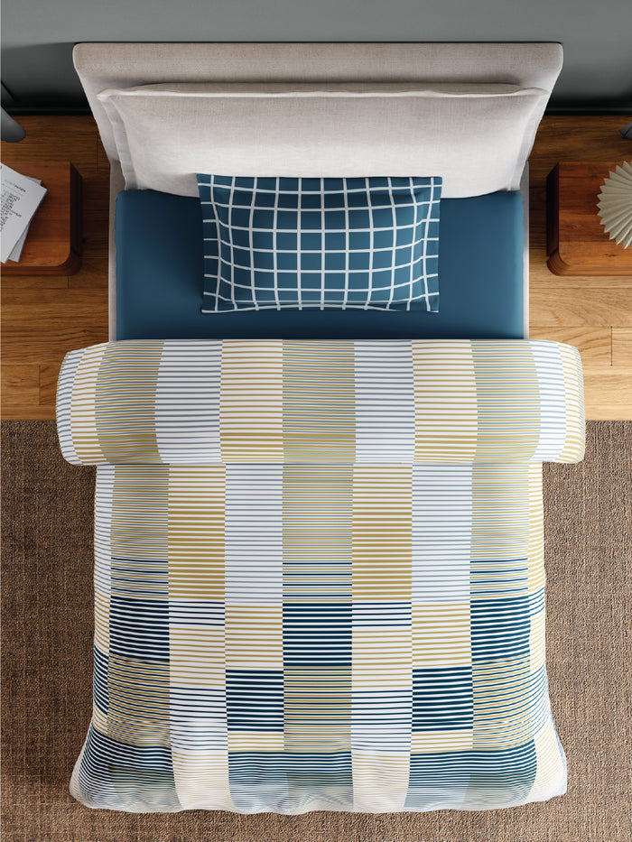 Spaces Flora 100% Cotton 144 TC Percale Geometric Single Bedsheet with 1 Pillow Cover, Light Yellow