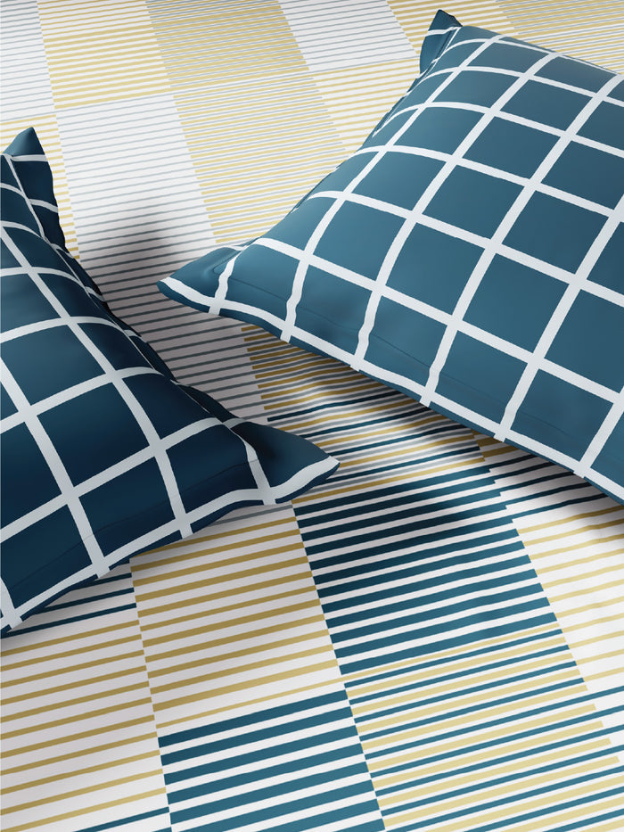Spaces Flora 100% Cotton 144 TC Percale Geometric Single Bedsheet with 1 Pillow Cover, Light Yellow