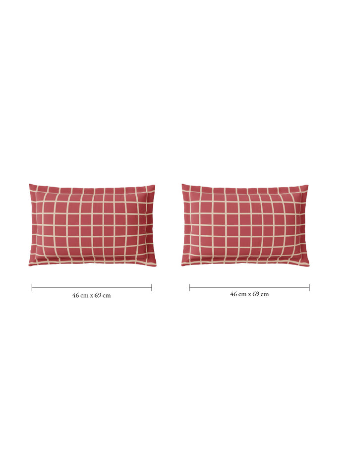 Spaces Flora 100% Cotton 144 TC Percale Geometric Single Bedsheet with 1 Pillow Cover, Dark Pink