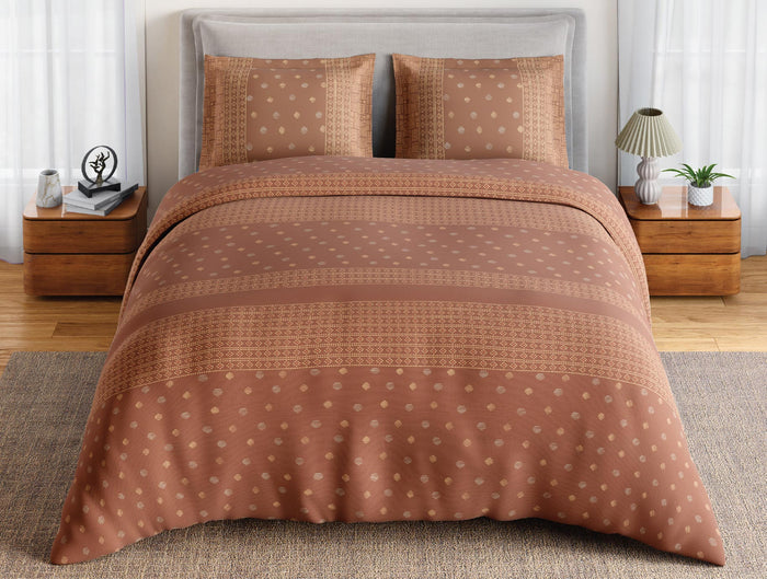 Spaces Flora 100% Cotton 144 TC Percale Ornate Double Bedsheet with 2 Pillow Covers, Brown
