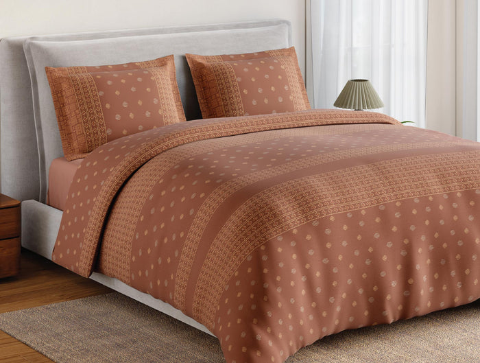 Spaces Flora 100% Cotton 144 TC Percale Ornate Double Bedsheet with 2 Pillow Covers, Brown
