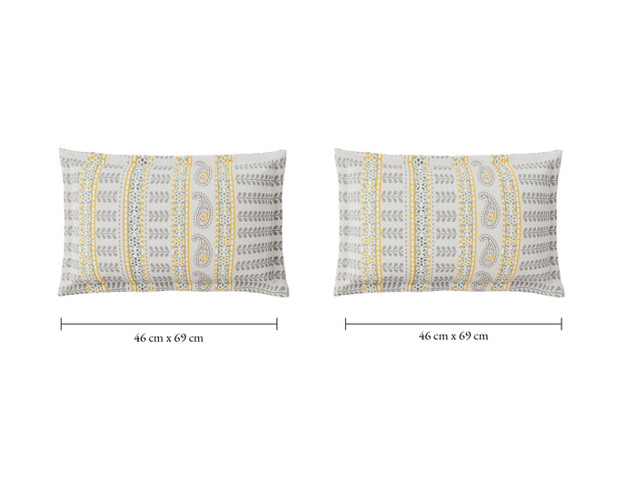 Spaces Flora 100% Cotton 144 TC Percale Ornate Double Bedsheet with 2 Pillow Covers, Light Grey