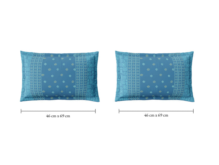 Spaces Flora 100% Cotton 144 TC Percale Ornate Double Bedsheet with 2 Pillow Covers, Blue