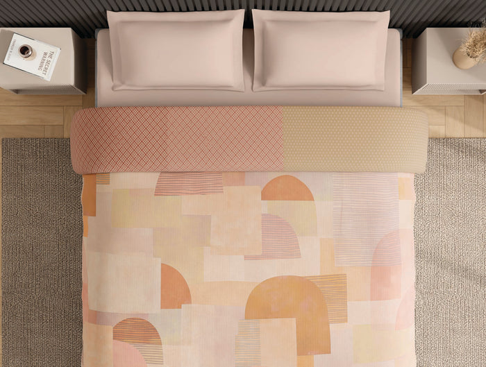Spaces Neo Light Beige Geometric 100% Cotton Double Quilt - 88 x 106 Inches