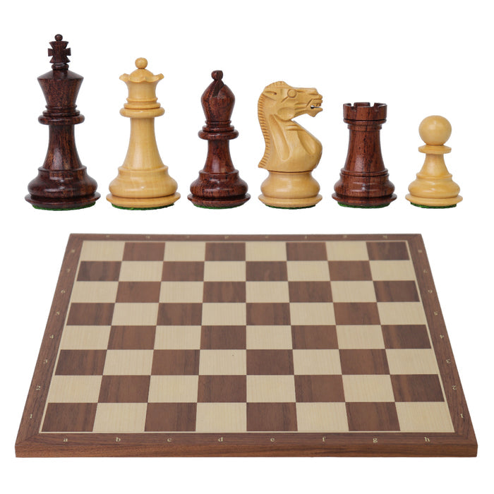 STALLION KNIGHT Anjan Wood Pieces, 74mm King | Walnut & Maple Board with Notation, 45mm Squares