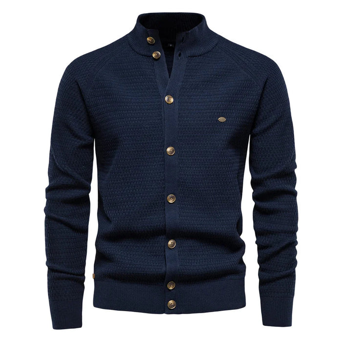 Stand-Collar Button Cardigan