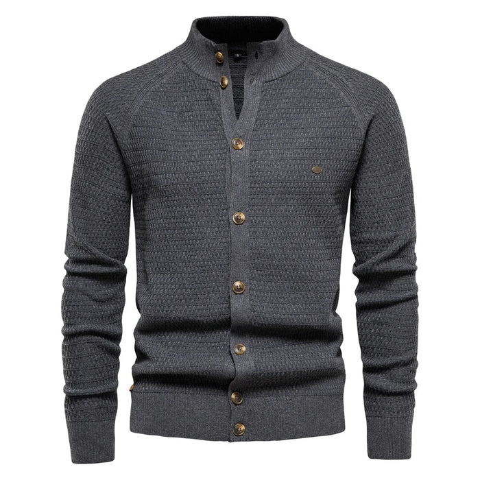 Stand-Collar Button Cardigan