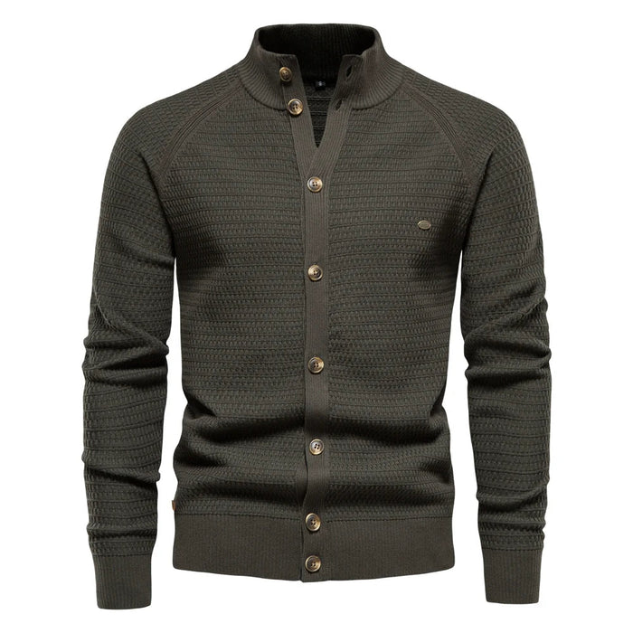 Stand-Collar Button Cardigan