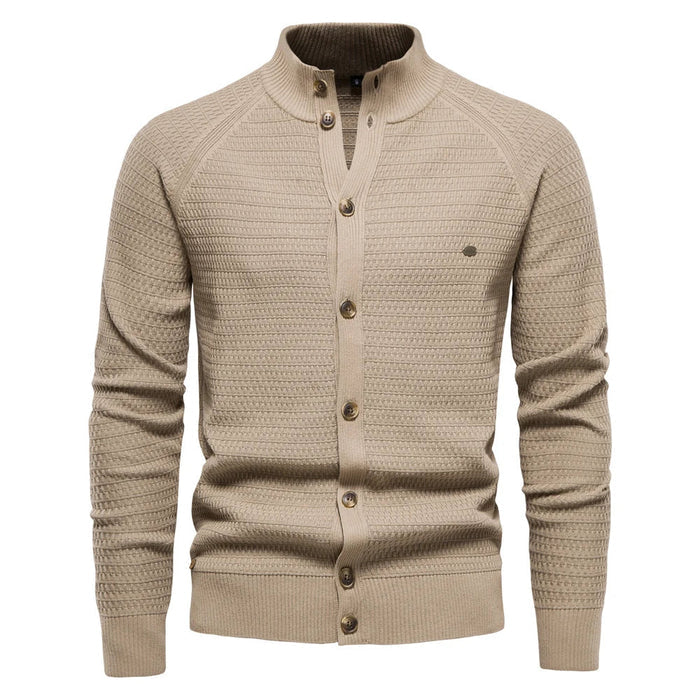 Stand-Collar Button Cardigan