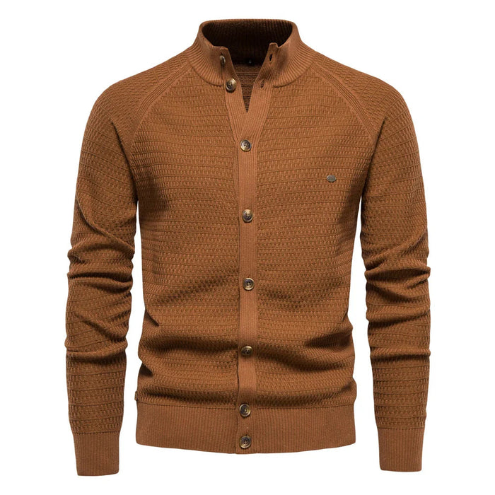 Stand-Collar Button Cardigan