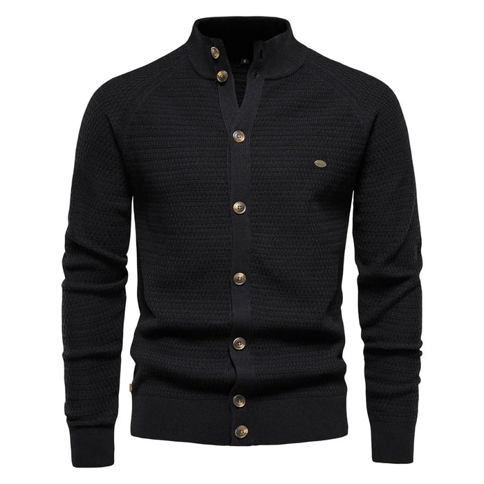 Stand-Collar Button Cardigan