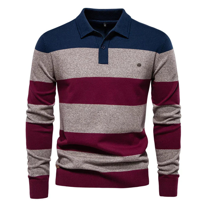 Striped Knitted Polo Jumper