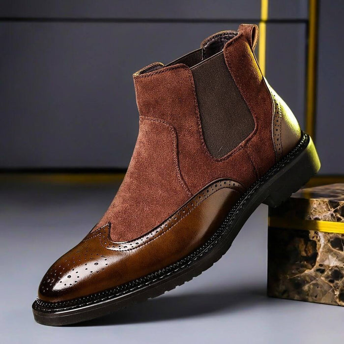 Suede Panel Leather Boots