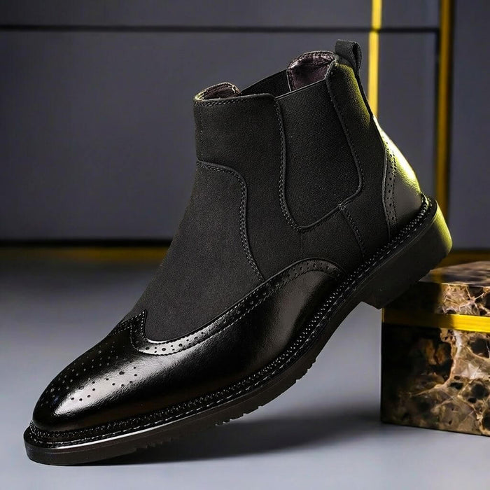 Suede Panel Leather Boots
