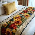 Quilted bed runner with bands of sunflowers