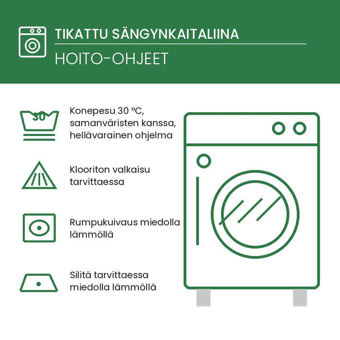 Tikatun sängynkaitaliinan hoito-ohjeet