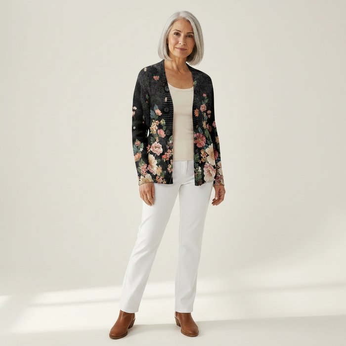 Sylvi - Floral Print Cardigan in Black