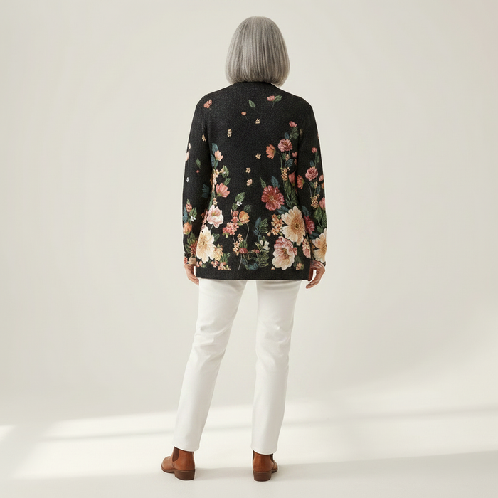 Sylvi - Floral Print Cardigan in Black