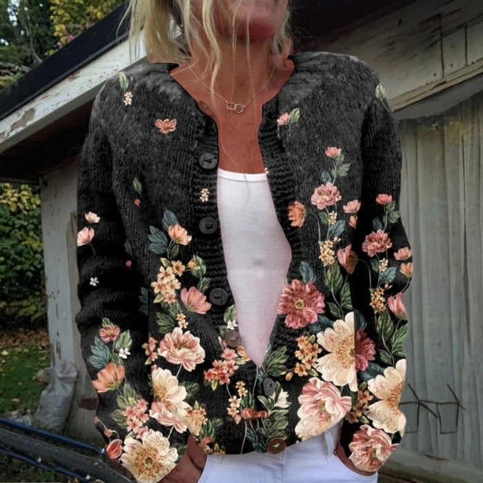 Sylvi - Floral Print Cardigan in Black