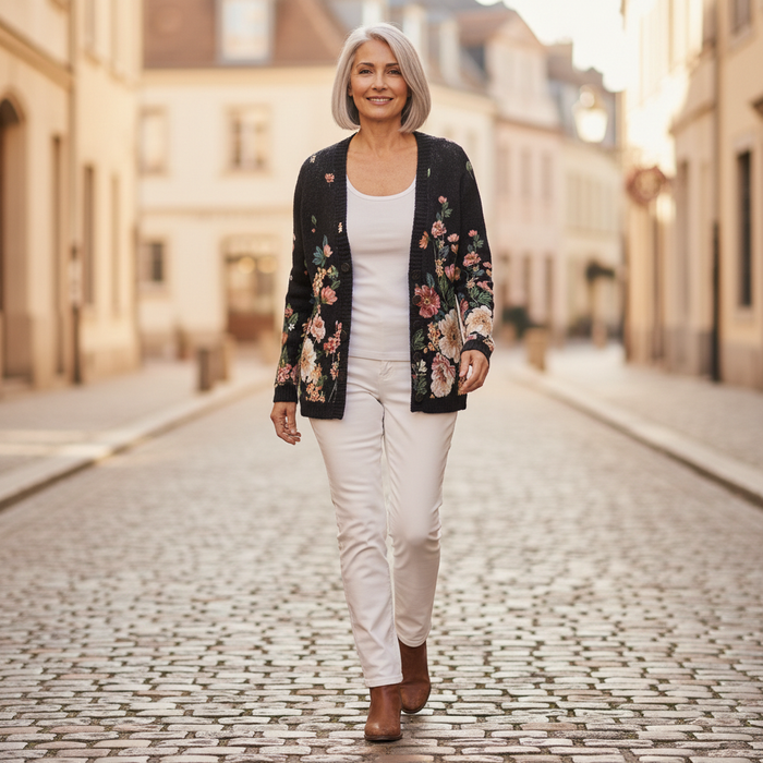 Sylvi - Floral Print Cardigan in Black