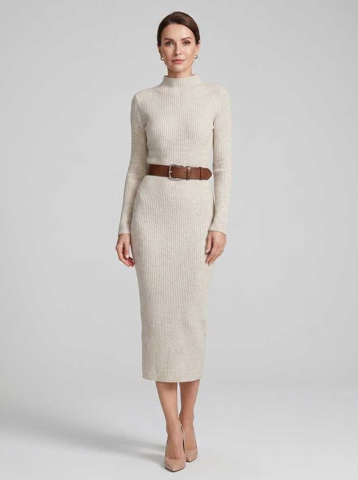 Sylvie | Knitted Dress with Neckline Semi-high