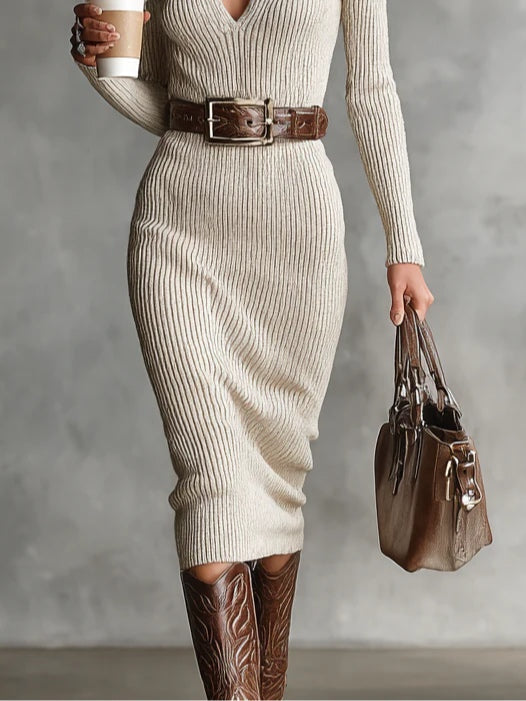 Sylvie | Knitted Dress with Neckline Semi-high