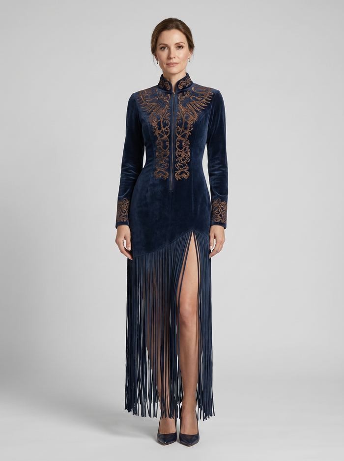 Therese | Embroidered with Zip Front Maxi Dress