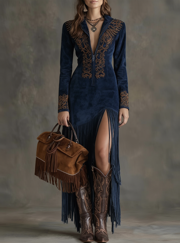 Therese | Embroidered with Zip Front Maxi Dress
