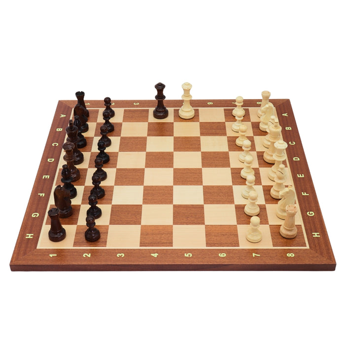 TIMELESS (Polish knight) | Chinese Cherry Pieces, 90mm King | Mahogany & Maple chess board | 55mm Squares
