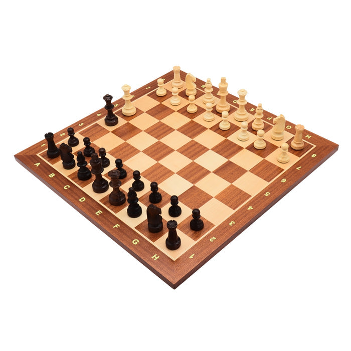 TIMELESS (Polish knight) | Chinese Cherry Pieces, 90mm King | Mahogany & Maple chess board | 55mm Squares