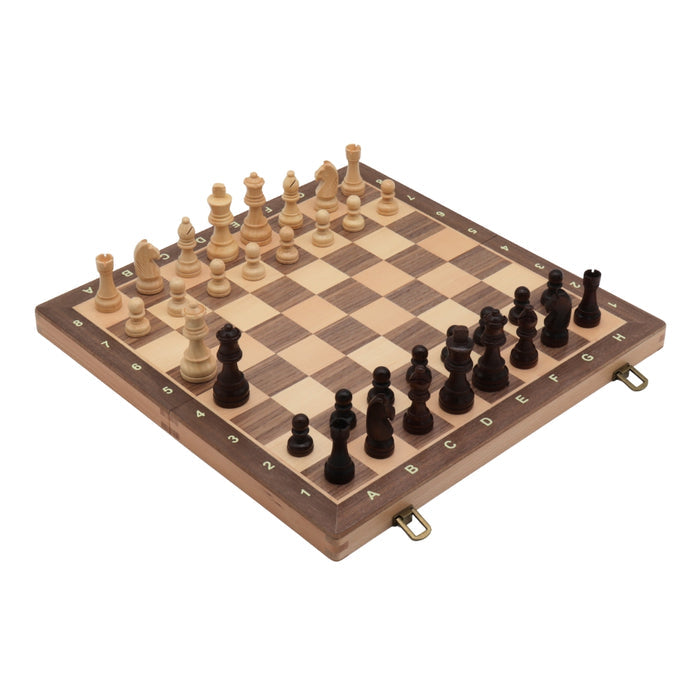Travel Chess & Checkers Set | Folding | Magnetic | Walnut & Maple | 40cm