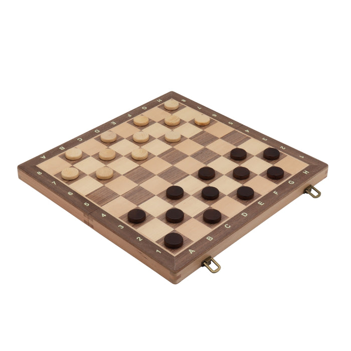 Travel Chess & Checkers Set | Folding | Magnetic | Walnut & Maple | 40cm