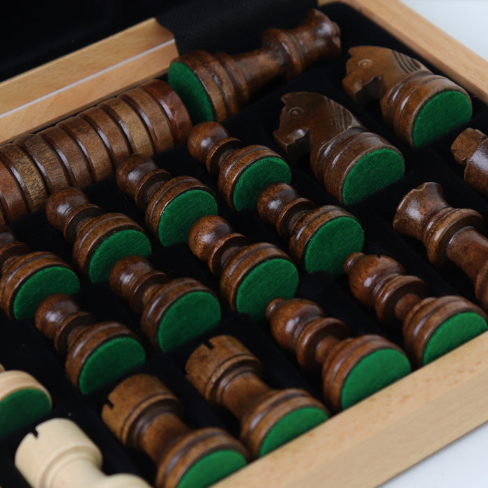 Travel Chess & Checkers Set | Folding | Magnetic | Walnut & Maple | 40cm