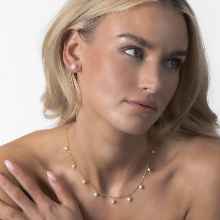 Tuuli | Gold-Plated Pearl Flower Studs