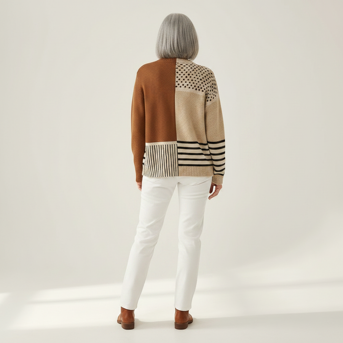Tyyne - Patchwork Cardigan in Brown & Cream