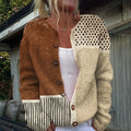 Tyyne - Patchwork Cardigan in Brown & Cream