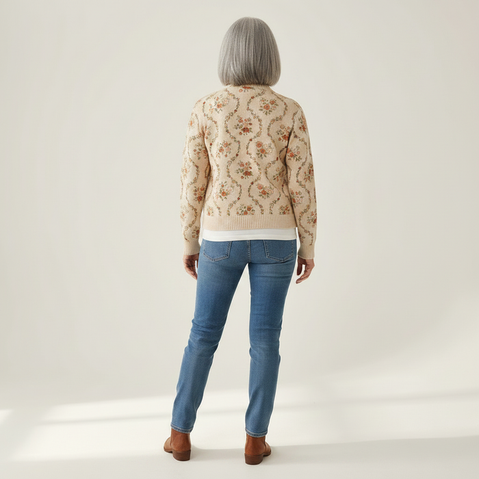 Ulla - Delicate Floral Vine Zip Cardigan