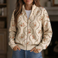 Ulla - Delicate Floral Vine Zip Cardigan